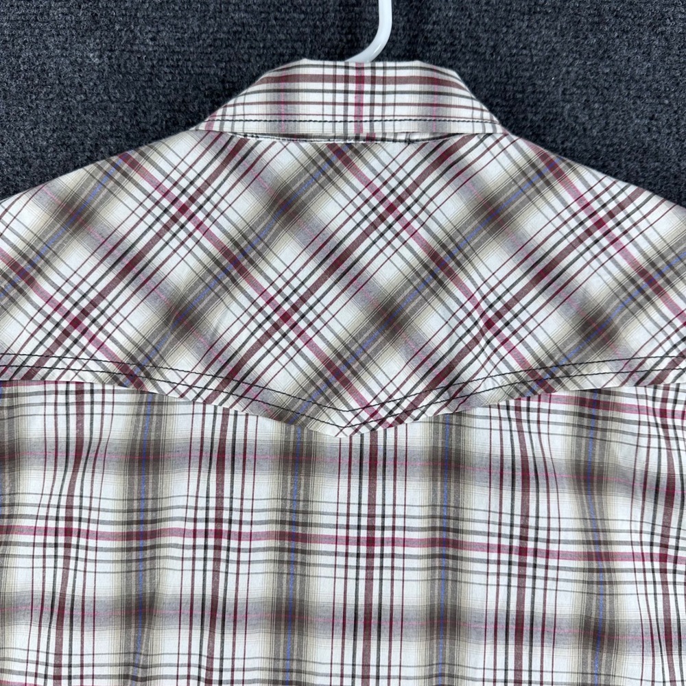 7 Diamonds Afterglow Mens Large Plaid Western Snap Short Sleeve Shirt Tan Red - Picture 10 of 13